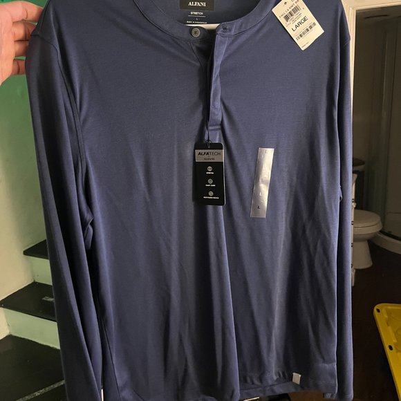 Alfani Large Navy Blue Pajama Long Sleeve Shirt - Picture 10 of 10